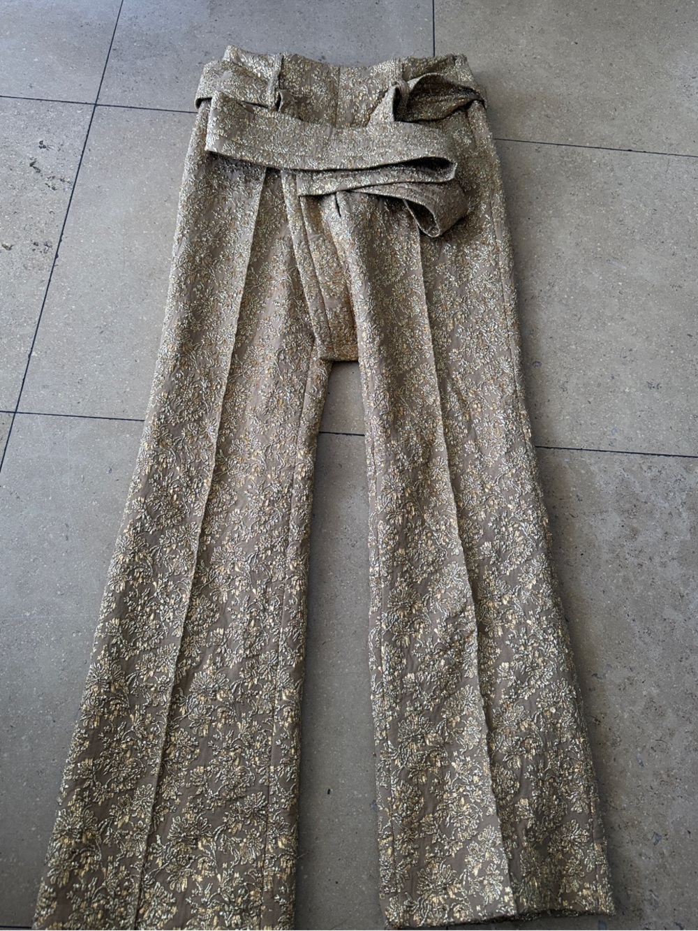Michael Kors Metallic Gold Floral Boot-Cut Trousers